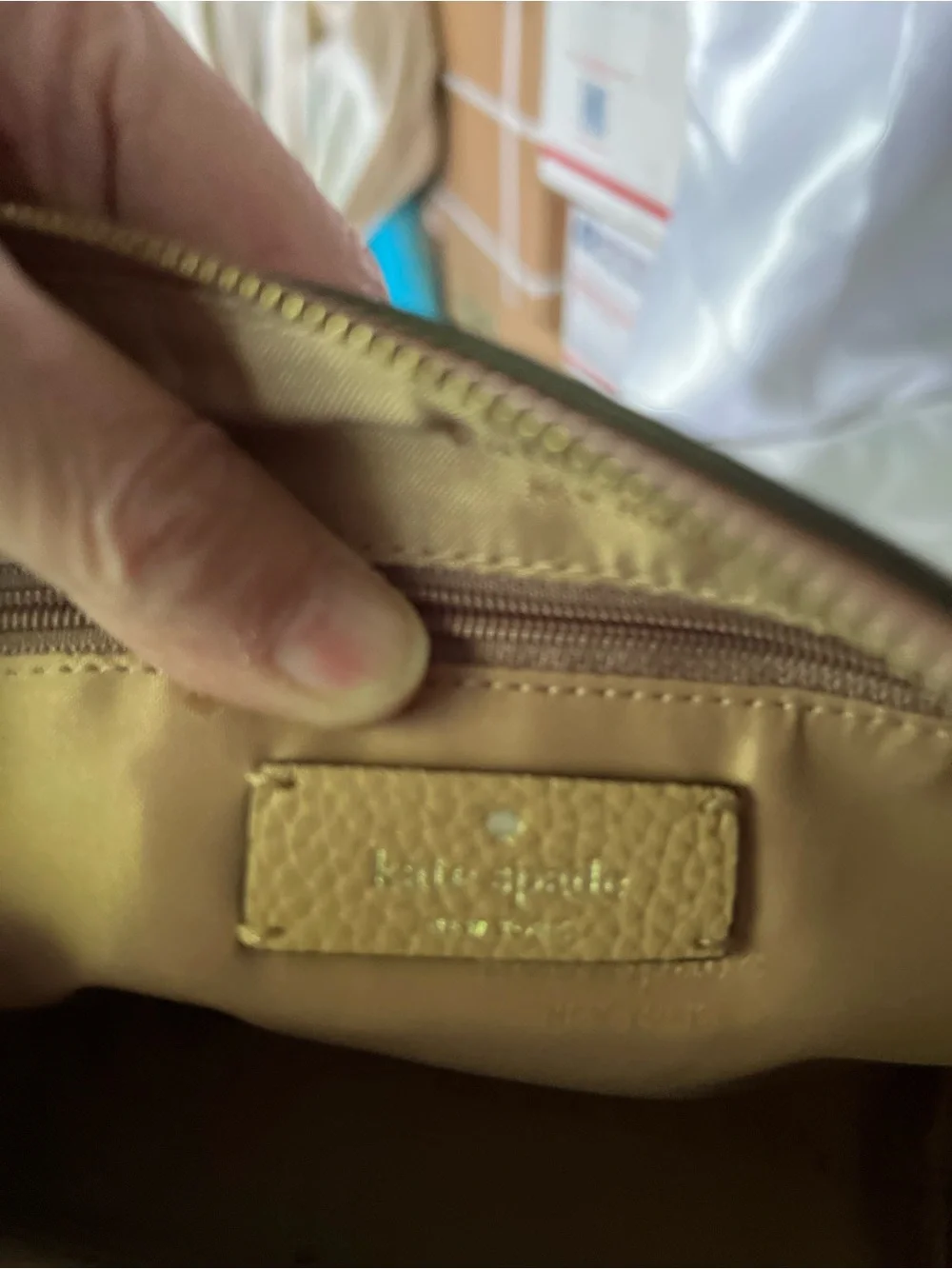 Kate Spade Pebbled Leather Crossbody Bag in Tan and White